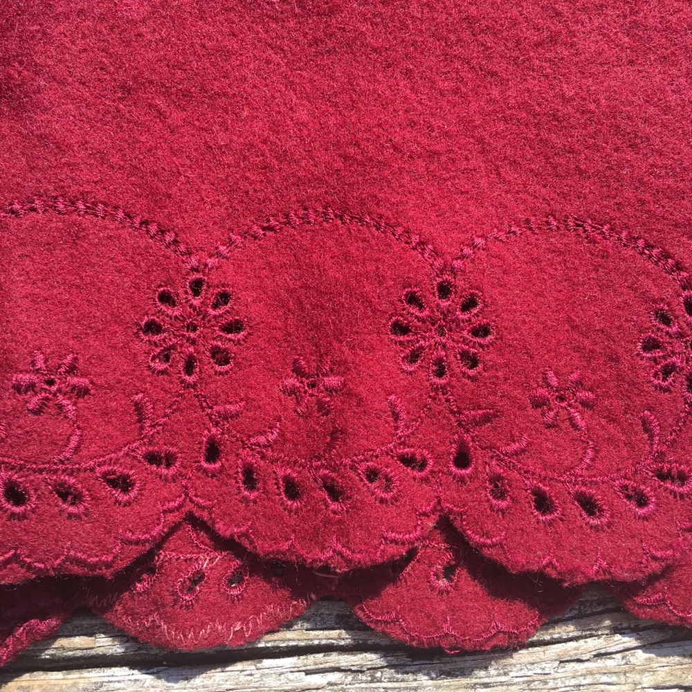 Vintage Burgundy Wool Skirt with Scallop Lace Hem - Picture 2 of 8